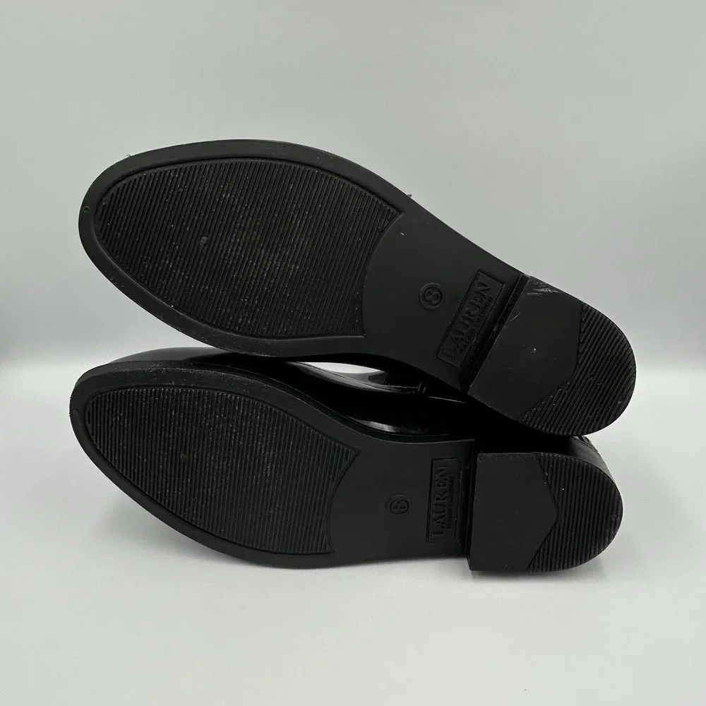 Ralph Lauren Tally Rain‎ Boots Black Patent Leather Chelsea Ankle Booties 8B